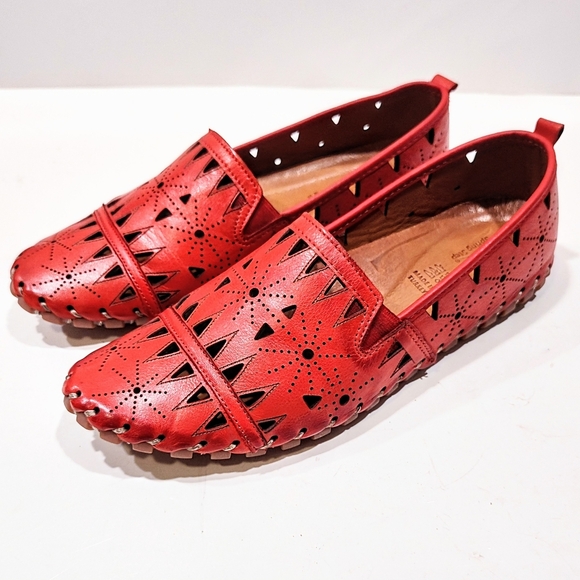 Spring Step Fusaro Flat Red Leather Cut Outs Slip-On Loafers Women’s 42 EU 11 US - Picture 3 of 11